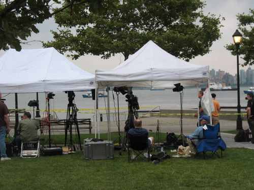 News crews in their tents
