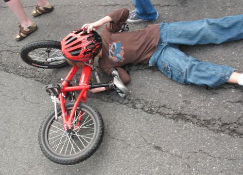 He was actually told to get off his bike by his mom and this is his dismount.  True story.